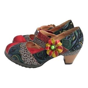 Socofy Leather Shoes Sz 11
Mary Jane Heels Retro
Bohemian Floral Colorful
Boho